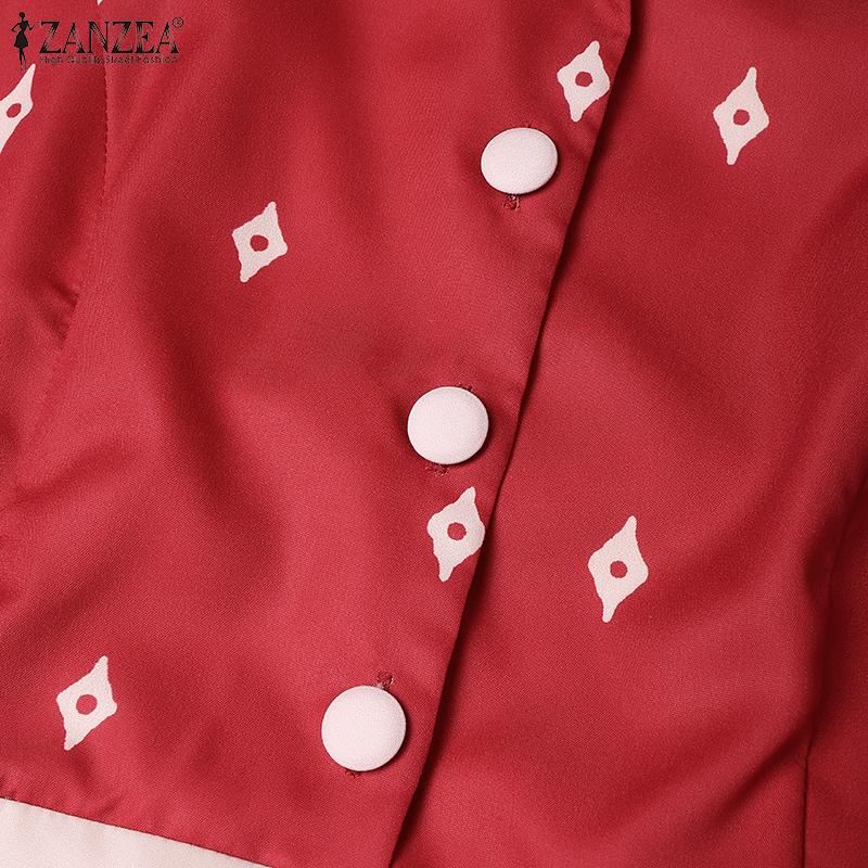 ZANZEA Women Summer Doll Collar Casual Short Sleeve Print Dress