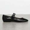 Black Leather Mary Jane Flats for Work and Party,  Round Toe Buckle Strap Flats with Barefoot Feel Comfort for Women