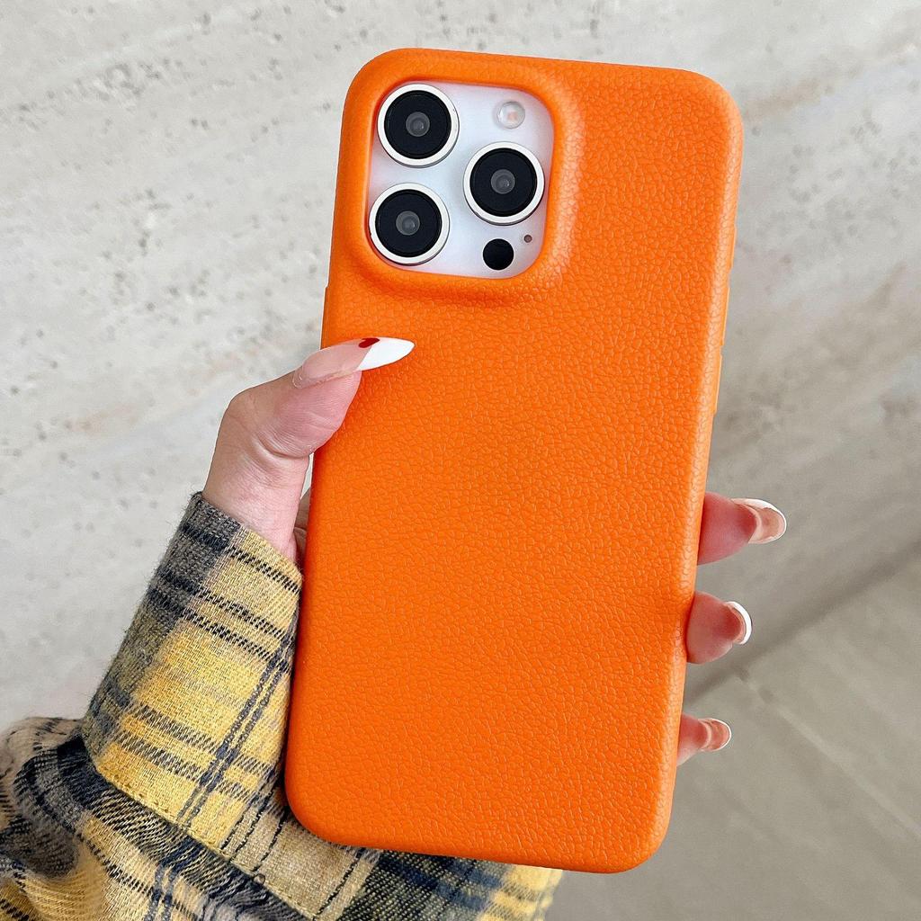 Solid Color Leather Texture Phone Case for iPhone 14/15/16 Pro Max