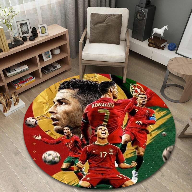 Circular Rug Cristiano Ronaldo Portugal Number 7 Soccer Star Collage Fan Bedroom Decor