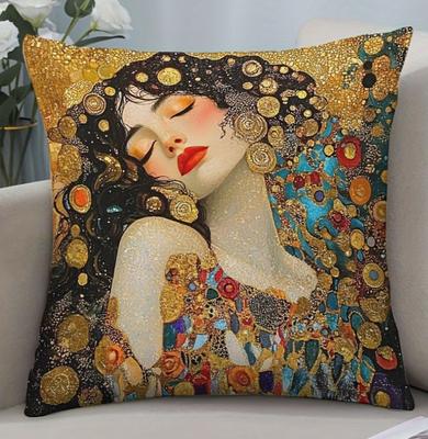 Klimt-Style Bohemian Pillowcase Art Decor Cushion Luxury Double-Sided Decorative Pillow Zippered Cover Iconic Floral Pattern