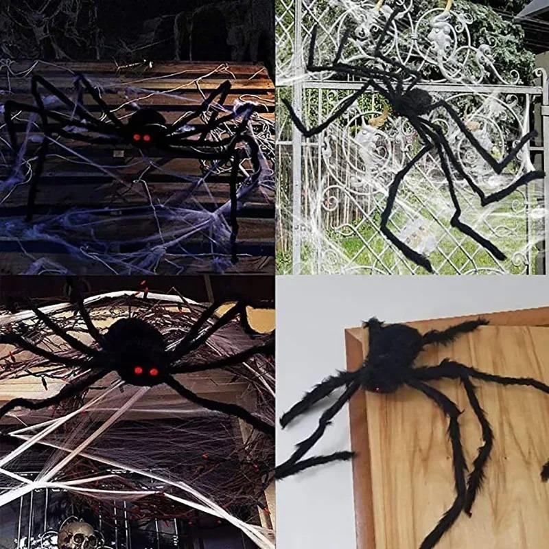 Giant Black Spider Halloween Party Decor for Home 2026 Outdoor Haunted House Ornament Trick or Treat Big Black Spider