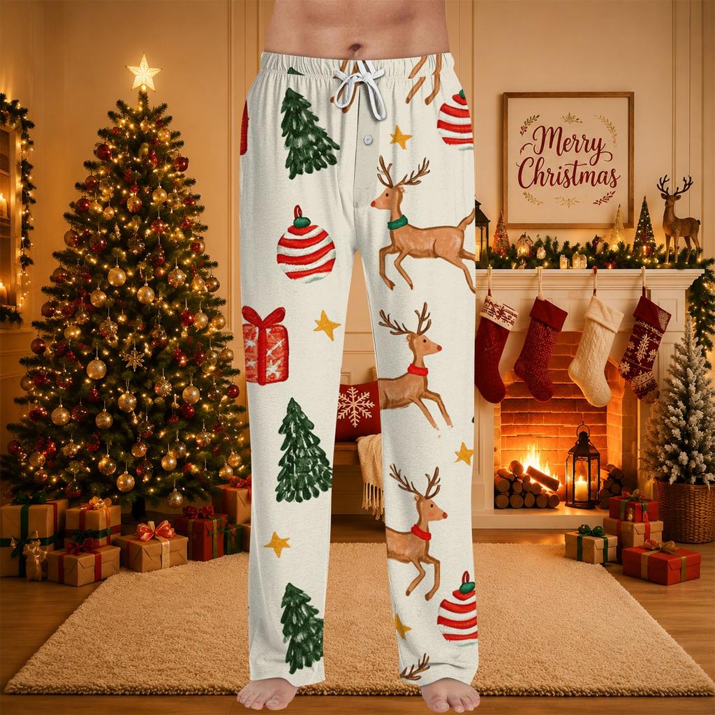 Men's Christmas Print Pajama Pants for and Sleep