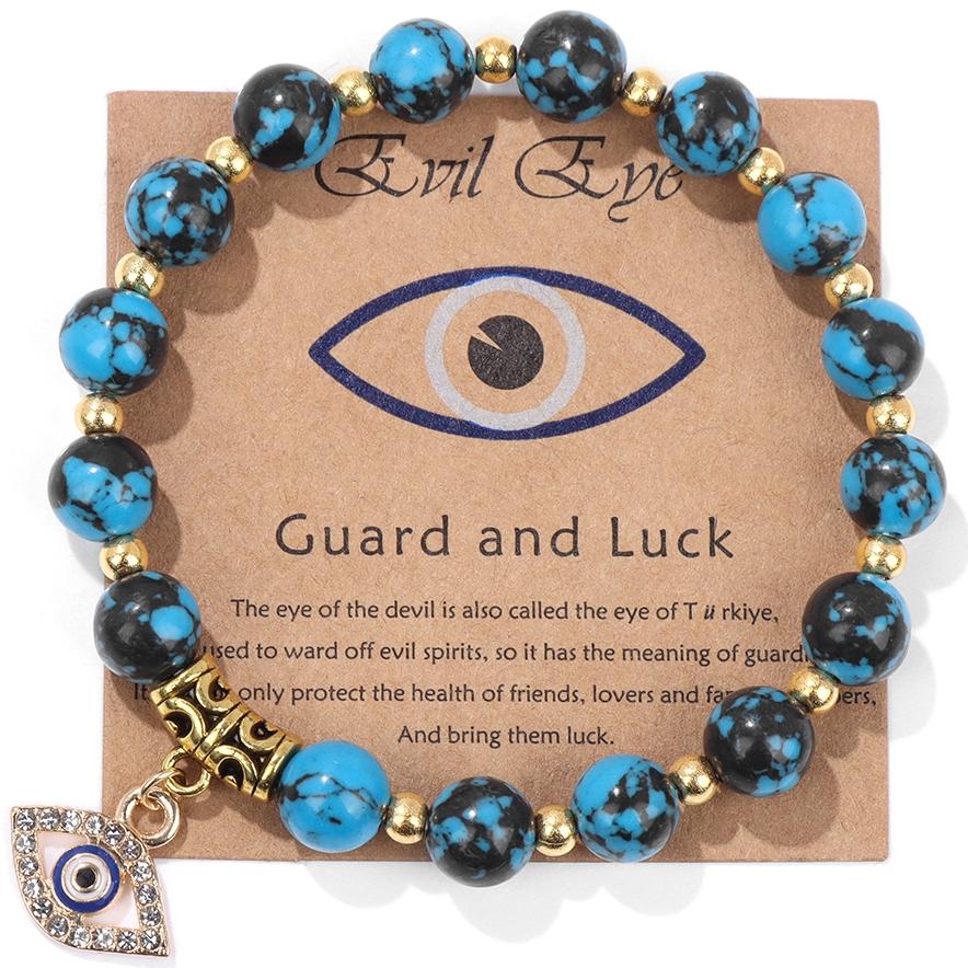 Lucky Turkish Evil Eye Pendant Beads Bracelet Handmade Natural Stone Charm Elastic Bangles Men Women Fashion Yoga Energy Jewelry