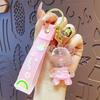 Cartoon Acrylic Oil Quicksand Cherry Blossom Bear Keychain Schoolbag Pendant Couple Car Key Chain Pendant Gift
