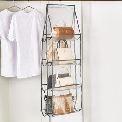 VECELO Hanging Storage Closet Storage 4 Tiers Width 30 X Depth 35 X Height 110cm Foldable Bag Hanger Bag Storage Space Saving Hanger Rack Fabric