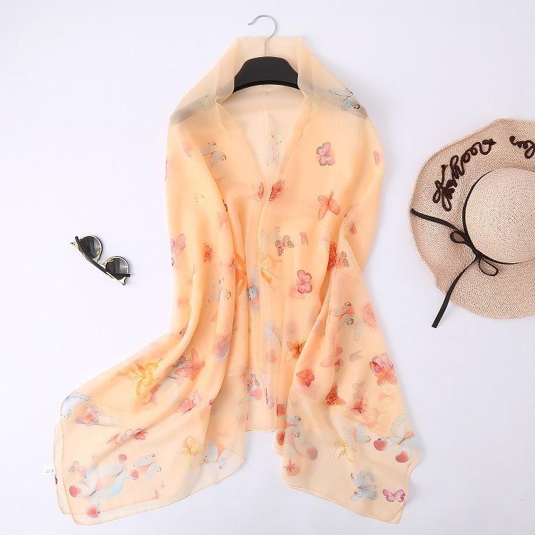 Korean Version of Summer Sun Protection Beach Towel Color Butterfly Printed Soft Yarn Scarf Women's Long Shawl Scarf