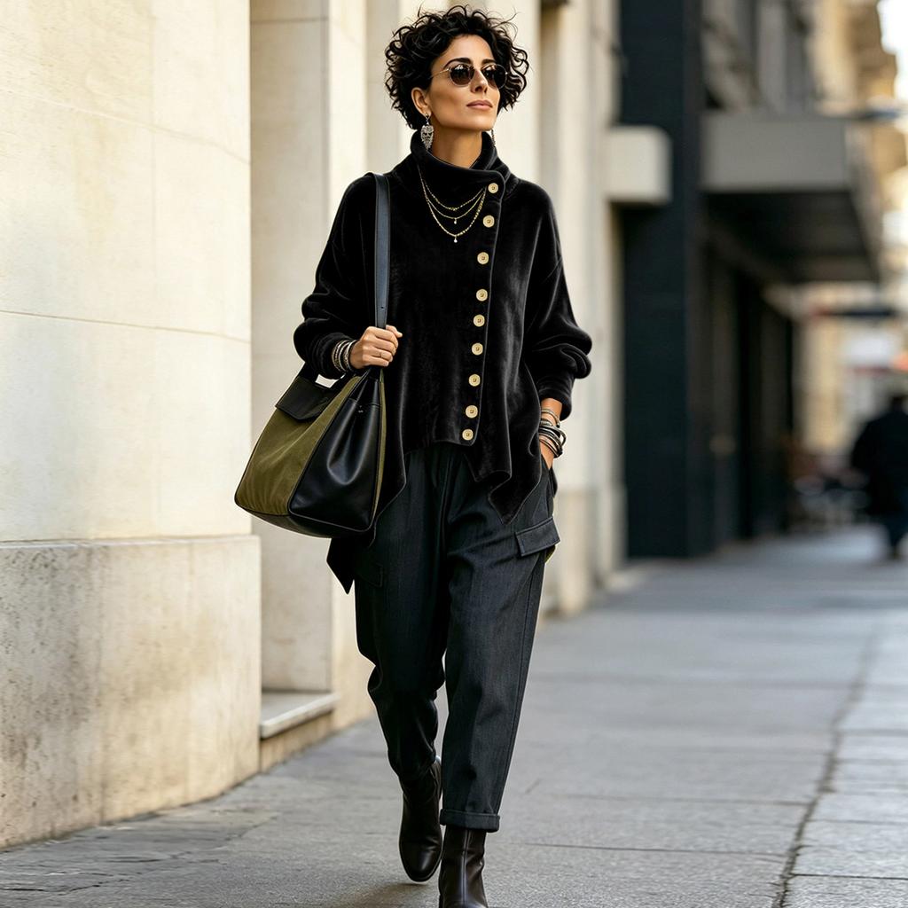 Women's Fall Winter Loose Fit Button Long Sleeve Top Casual Blouse for Everyday Wear