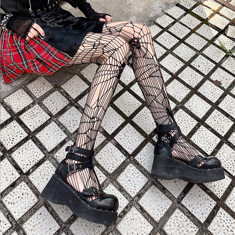 Spring Summer Thin Party Club Pantyhose Dark Hollowed Out Fishnet Stockings Women Gothic Spider Web Fish Net Black Silk Tights