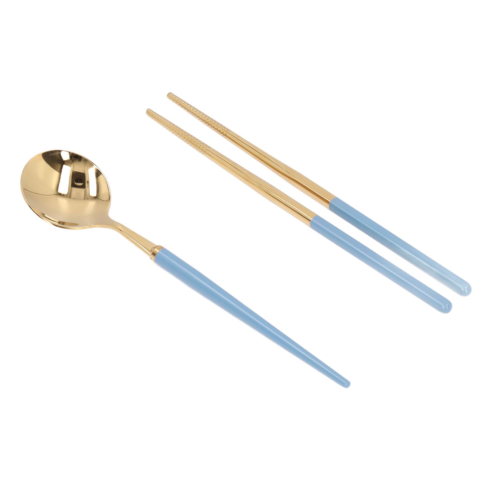 

Stainless Steel Flatware Set Reusable Utensils Set Student Cutlery Storage Box Travel Fork Spoon Chopsticks Set Type 2