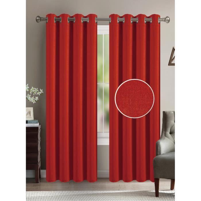 Home deco - 2 panneaux de rideaux 140 x 260 cm effet lin - rouge