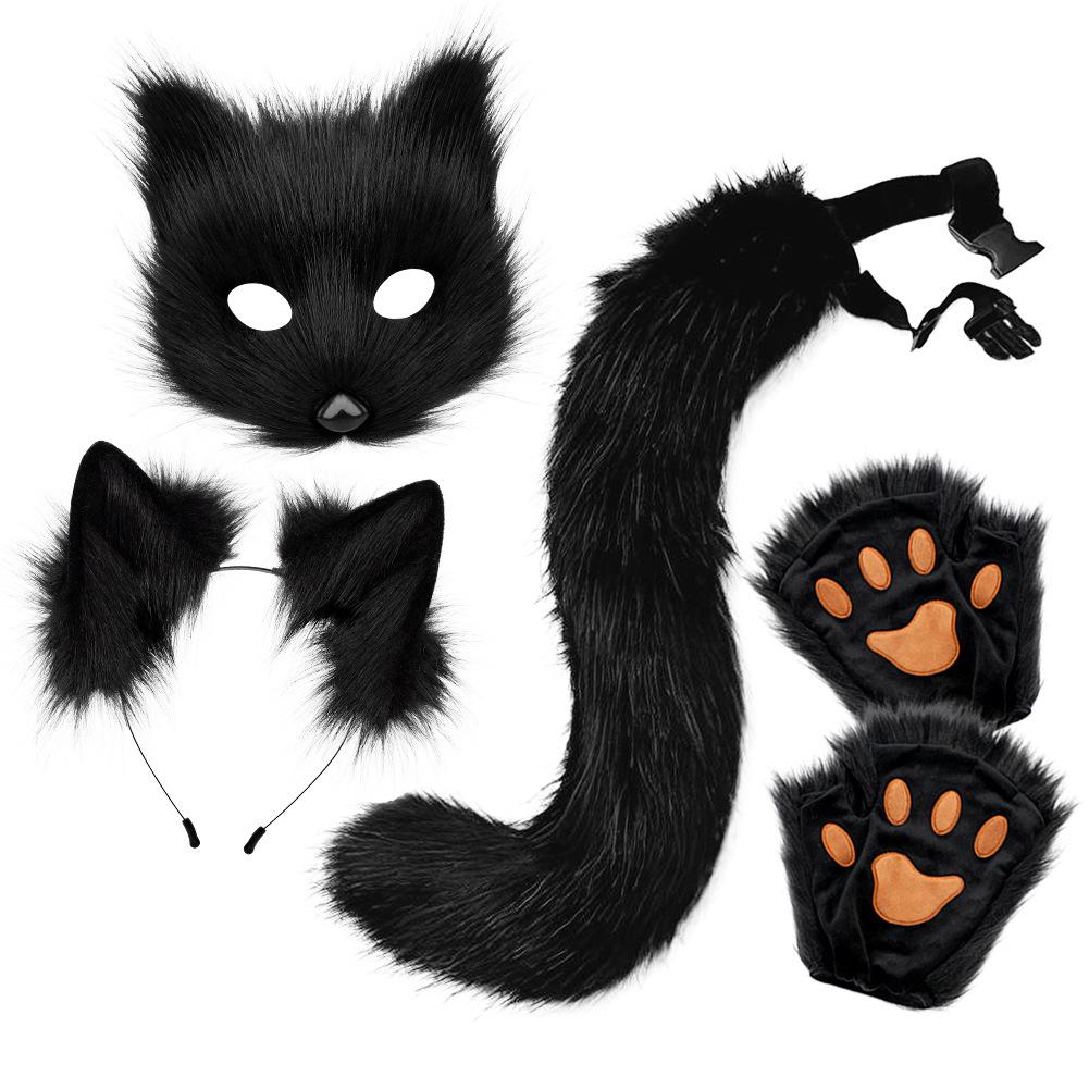 Halloween Plush Fox Mask Set Animal Claws Simulated Fox Ears Headband Tail Animal Tail Accessories