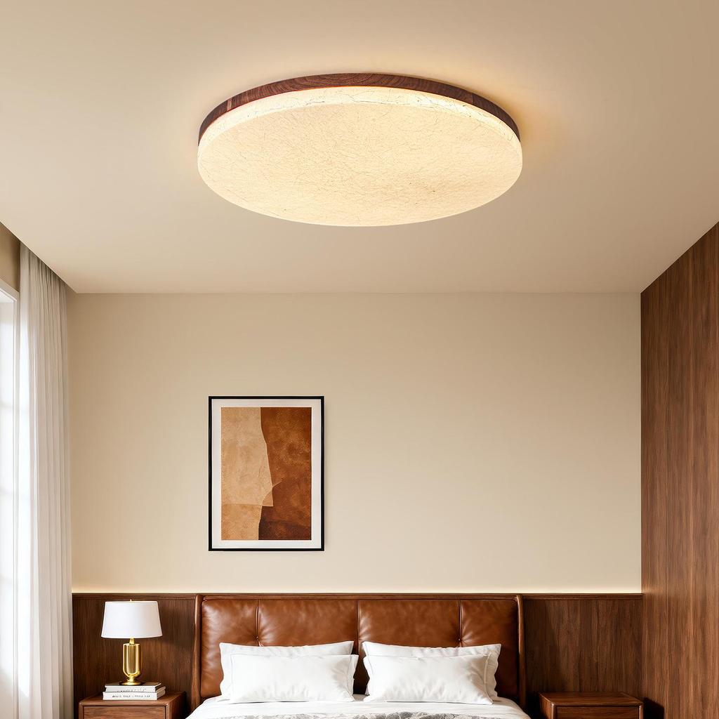 Retro Walnut Zen Ceiling Light with Song Dynasty Silk Aesthetics
