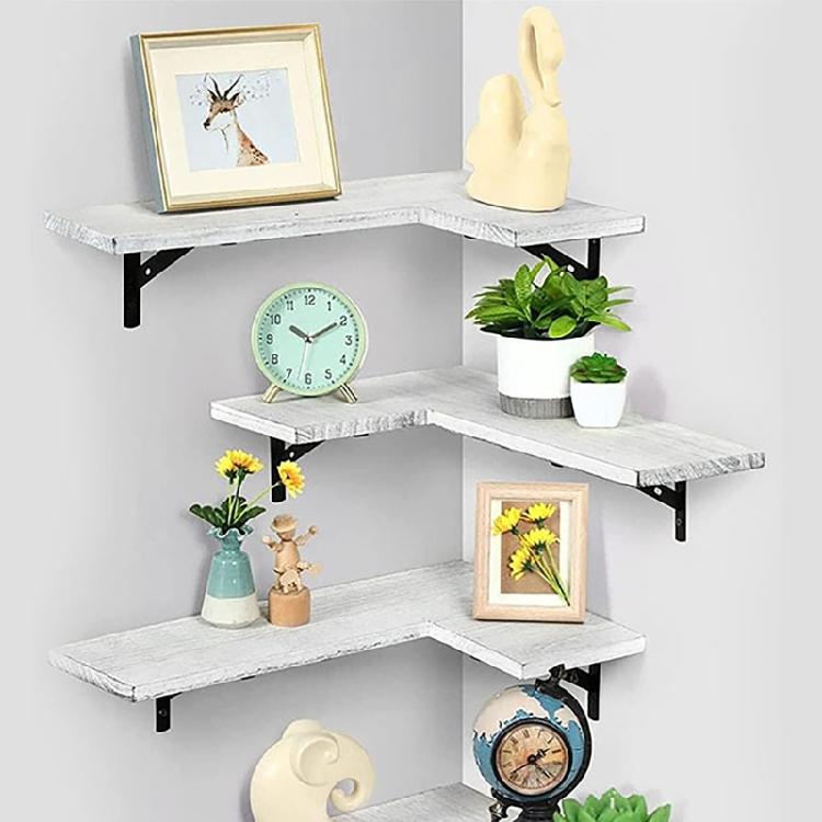 Versatile Corner Floating Shelf Versatile Corner Floating Shelf Wood Rack for Bathroom Kitchen Bedroom Storage