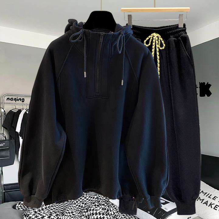 High-Quality Oversized Half-Zip Hoodie - Solid Color, Breathable Patchwork Design for Spring & Autumn