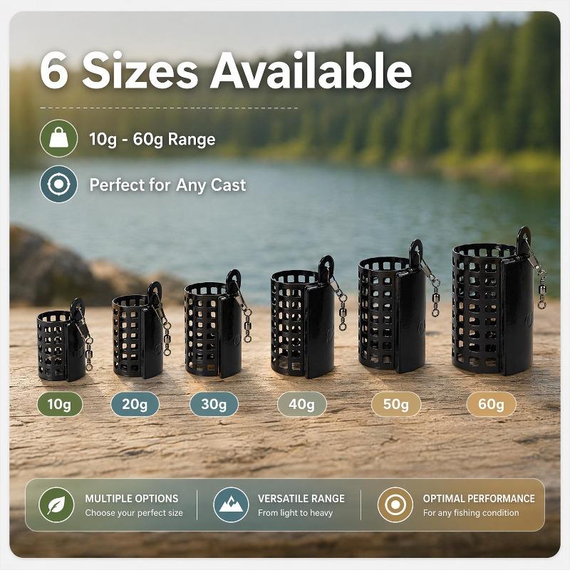 Fishing Bait Feeder Cage 10g To 60g Iron Mesh Groundbait Holder with Swivel Built in Weight for Carp Sea Raft Fishing Accessory