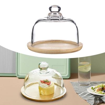 Bamboo Cake Stand with Dome Serving Tray Dessert Storage Multifunctional Platter and