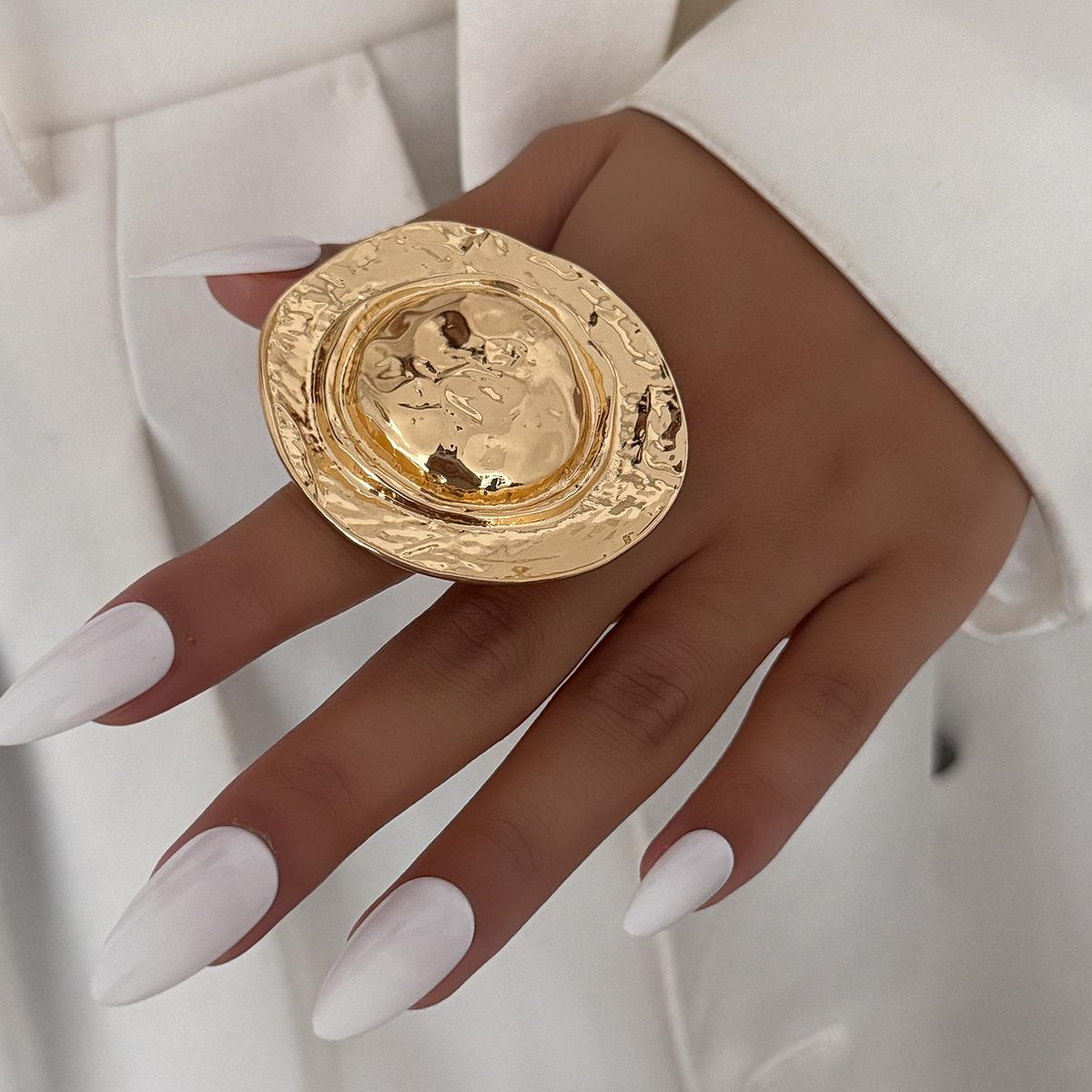 Ingemark Exaggeration Irregular Big Texture Round Rings Women Trendy Creative Geometric Metal Knuckle Rings Party Jewelry Gift