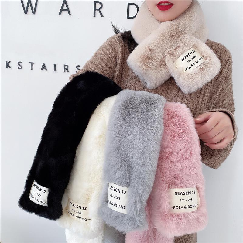 Soft Furry Scarf Korean Style Label Japanese Autumn and Winter Ins Plush Girl Scarf Imitation Rex Rabbit Fur Thickened Cross