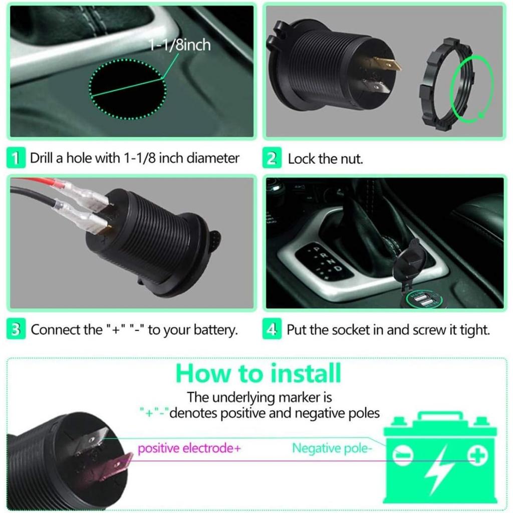 2Pcs Charger Car USB Socket 5V 4.2A Quick Charge with LED Display, Waterproof and Dustproof, 12V ~ 24V Vehicles Car Boat Motorcycle SUV Bus Truck Etc.