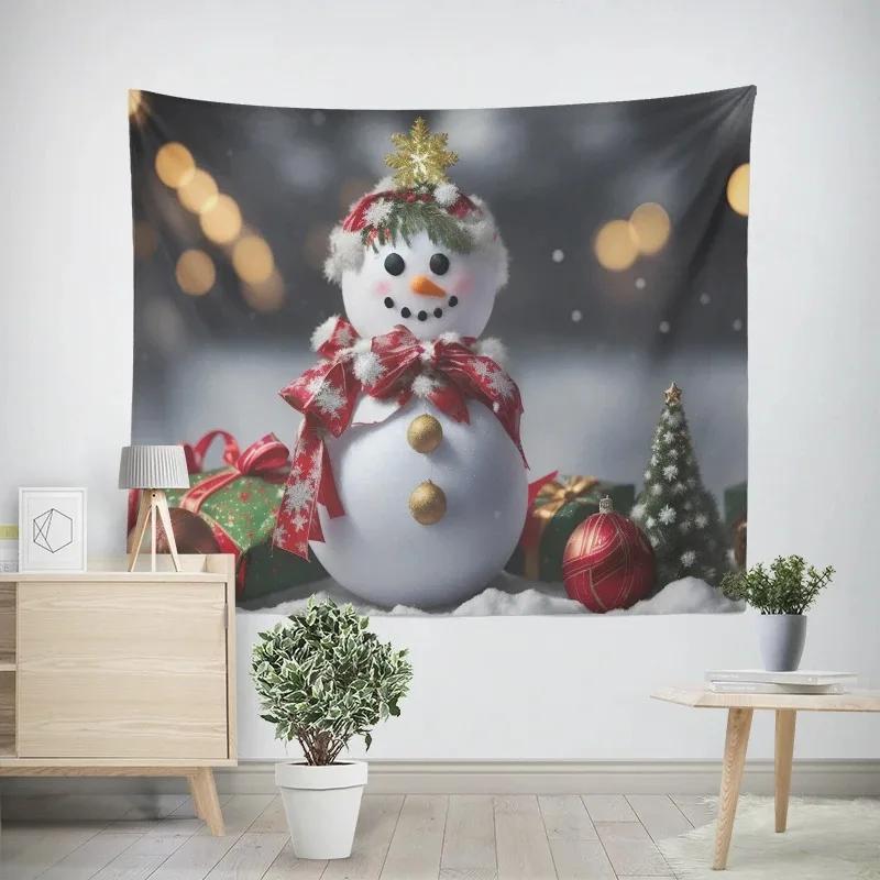 Christmas New Year Christmas Tree Snowman Pattern Tapestry Living Room Sofa Home Decor Tapestry