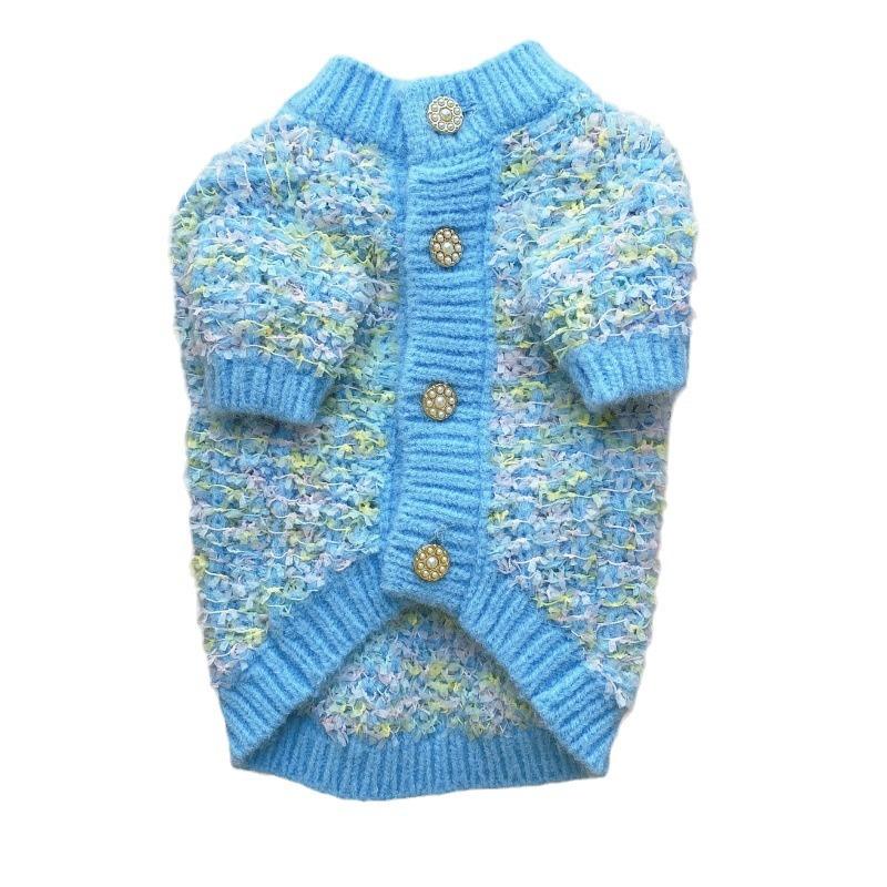 Autumn and Winter Colorful Sweater Pet Thickened Butterfly Yarn Knitted Cardigan Sweater Dog Cat Teddy Coat for Small Dogs