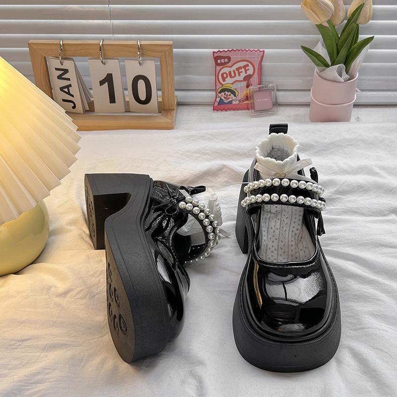 Platform Small Leather Shoes Women's Spring and Summer 2025 New Retro Thick High-heeled Pearl Mary Jane Single Shoes