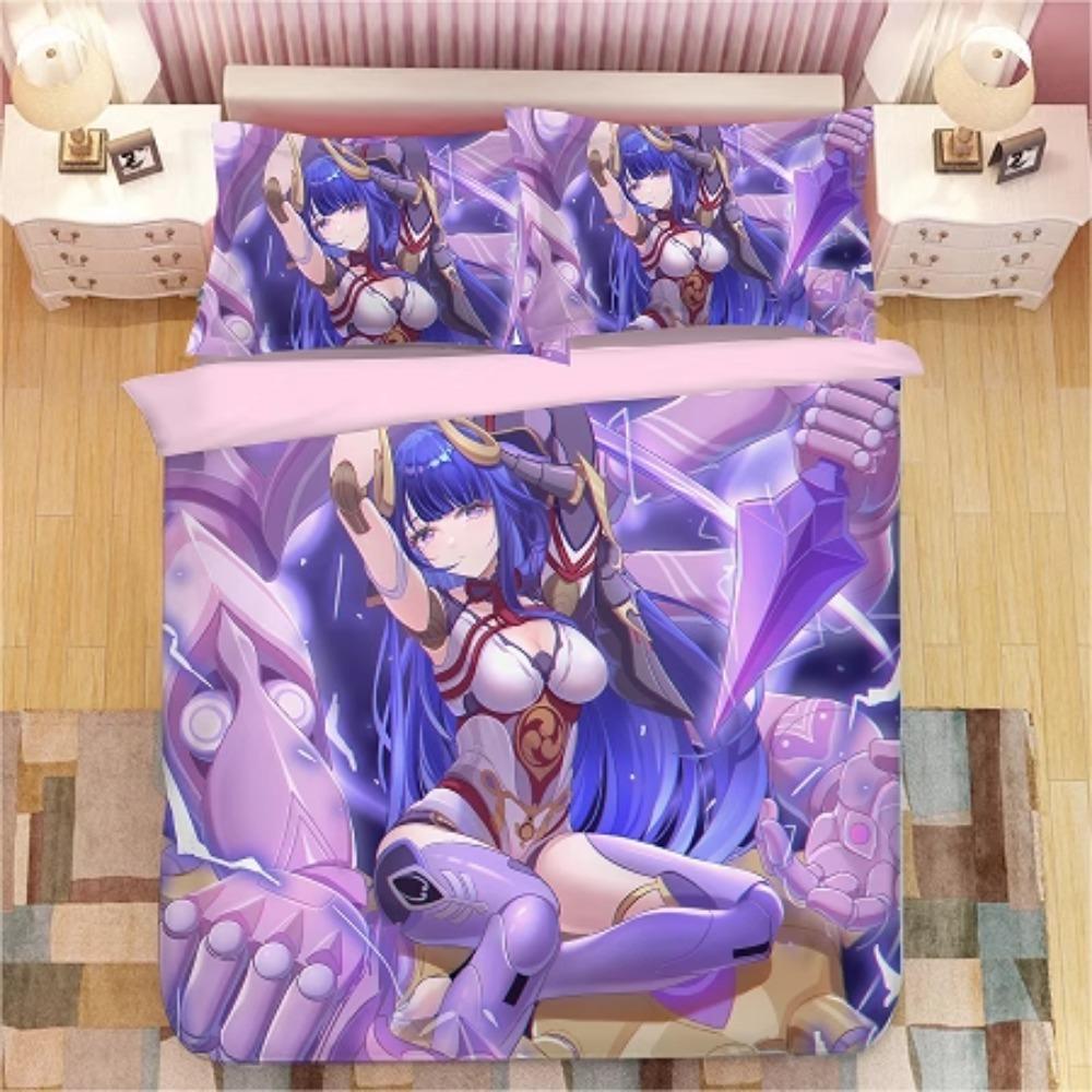 Anime Character Microfibre Bedding Sets for Kids Teens Adults Purple Duvet Cover with Zip Room Decor