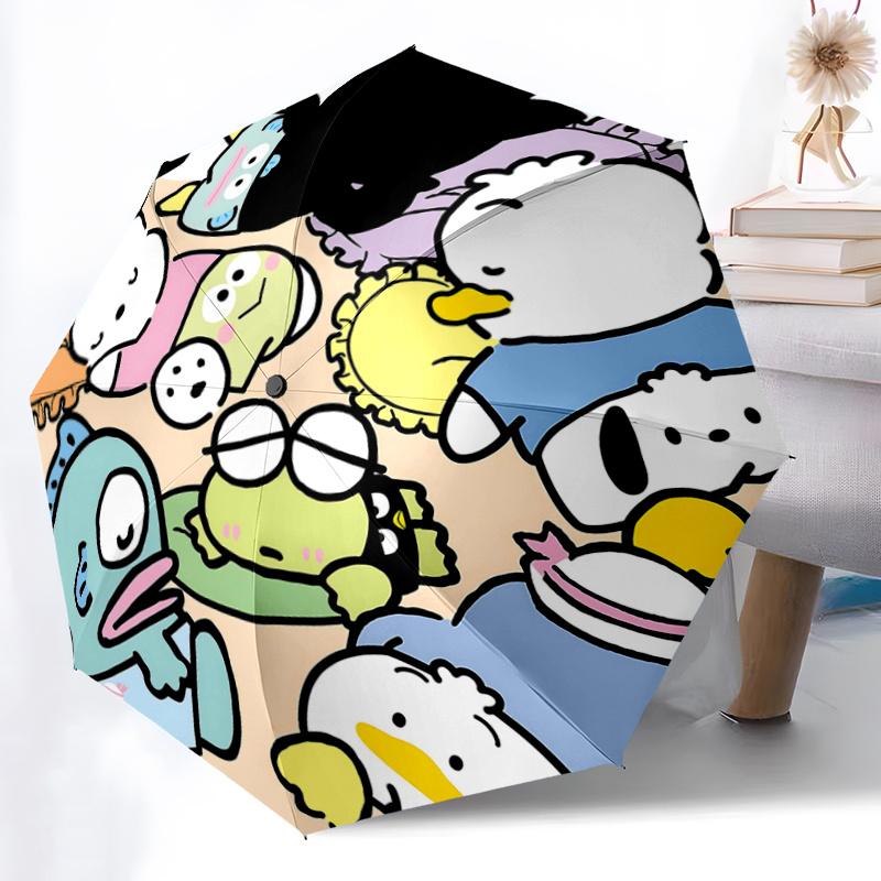 1pc Keroppi & Friends Automatic Folding Umbrella - Portable 3-Fold Design, 8-Bone Iron Frame Outdoor Umbrella, Perfect Gift for Fans, Travelers, Daily
