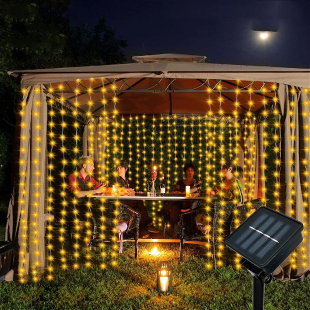 3 x 1m 100 LEDs Solar Powered Copper Wire Curtain Lamp Waterfall Fairy String Light Festival Decoration