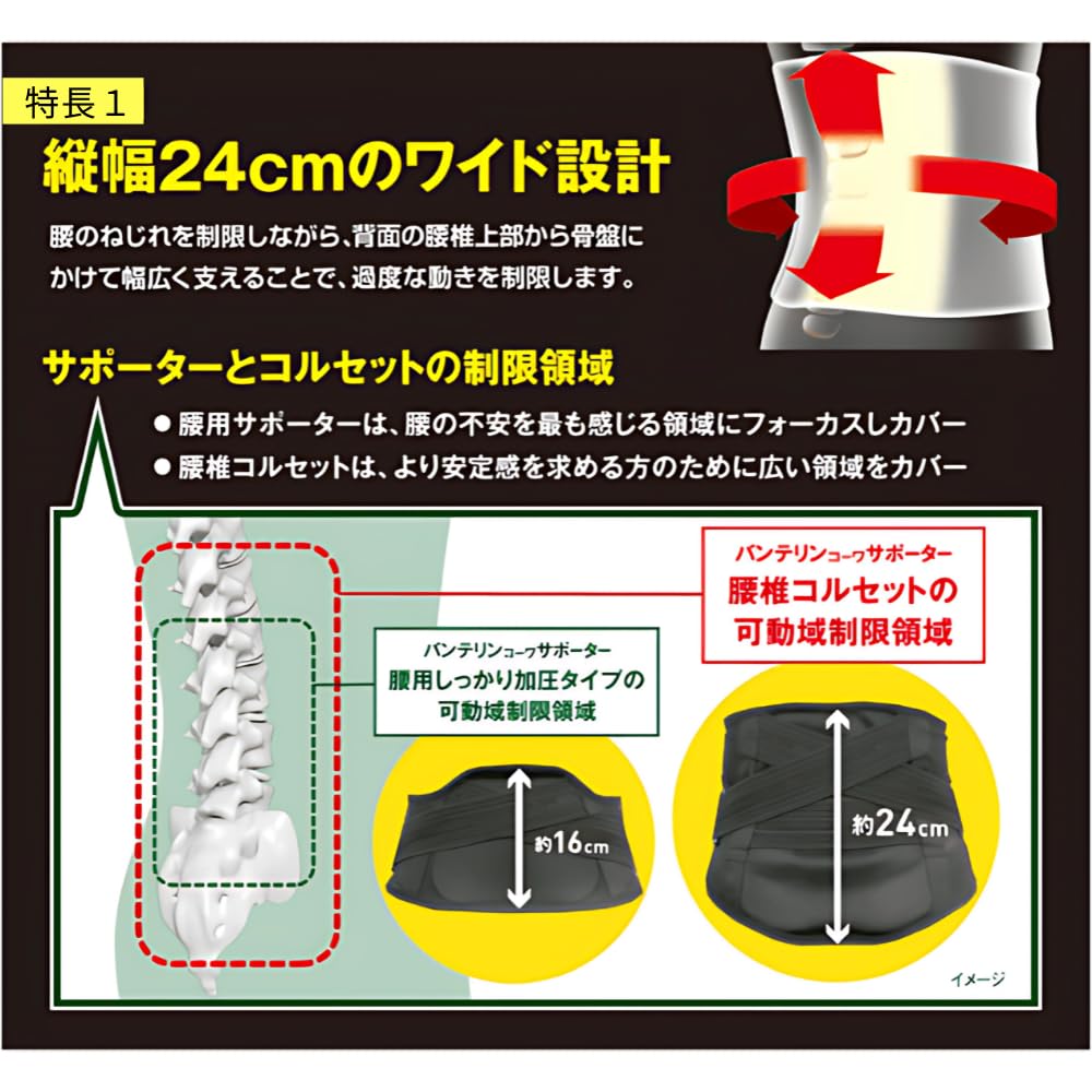 Vantelin Supporter Lumbar Corset Size 3L Button Circumference Black (Belly 11-13cm)