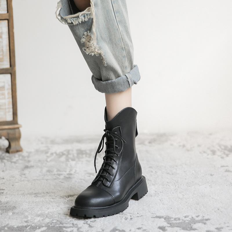 Martin boots women's new versatile leather boots women's autumn and winter locomotive thick-soled lace-up short boots