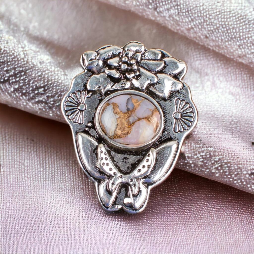 925 Solid Silver Semi Precious Gemstone Oxidised Designer Jewelry Pendant 1.37" CP-6