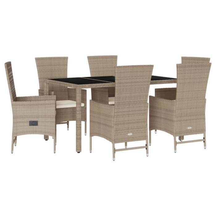 VidaXL Ensemble à manger de jardin et coussins 7 pcs beige poly rotin