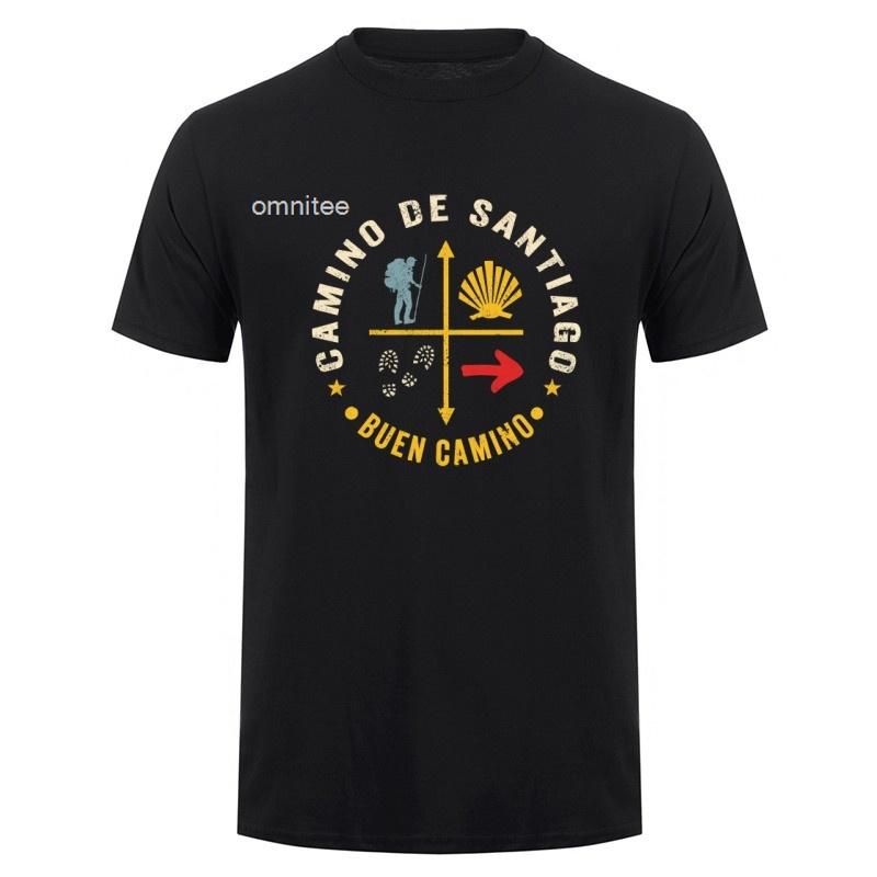 Buen Camino De Santiago St James Way Pilgrim Hiking Spain Tshirt Oneck Cotton Short Sleeve T Shirts Tops Hj116