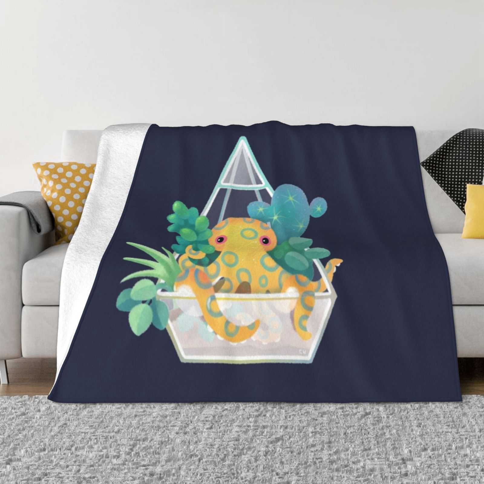 Ocean Terrarium-Blue Ringed Octopus Super Warm Soft Blankets On Sofa/Bed/Travel Blue Ringed Octopus Pikaole Ocean Terrarium 30x40in