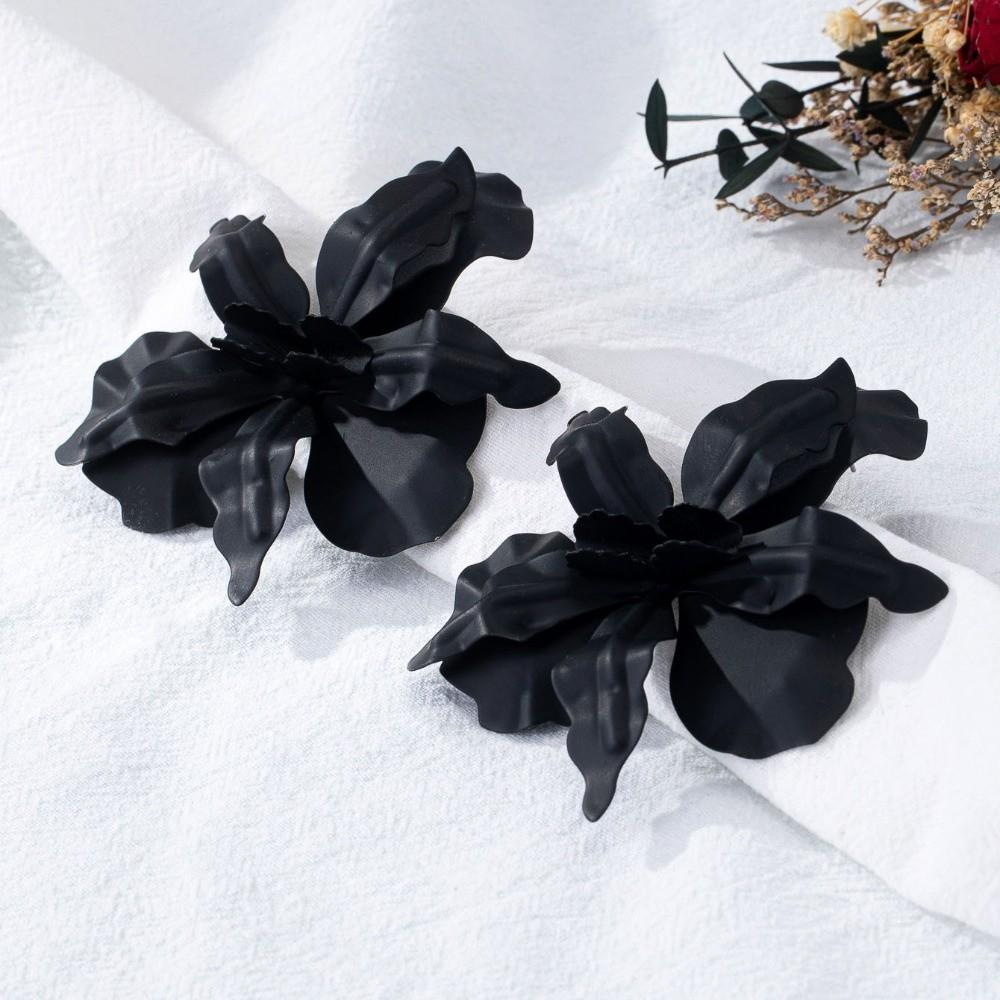 Pleated Large Flower Earrings Baking Paint Ear Accessories Exaggerated Flower Earrings  Women