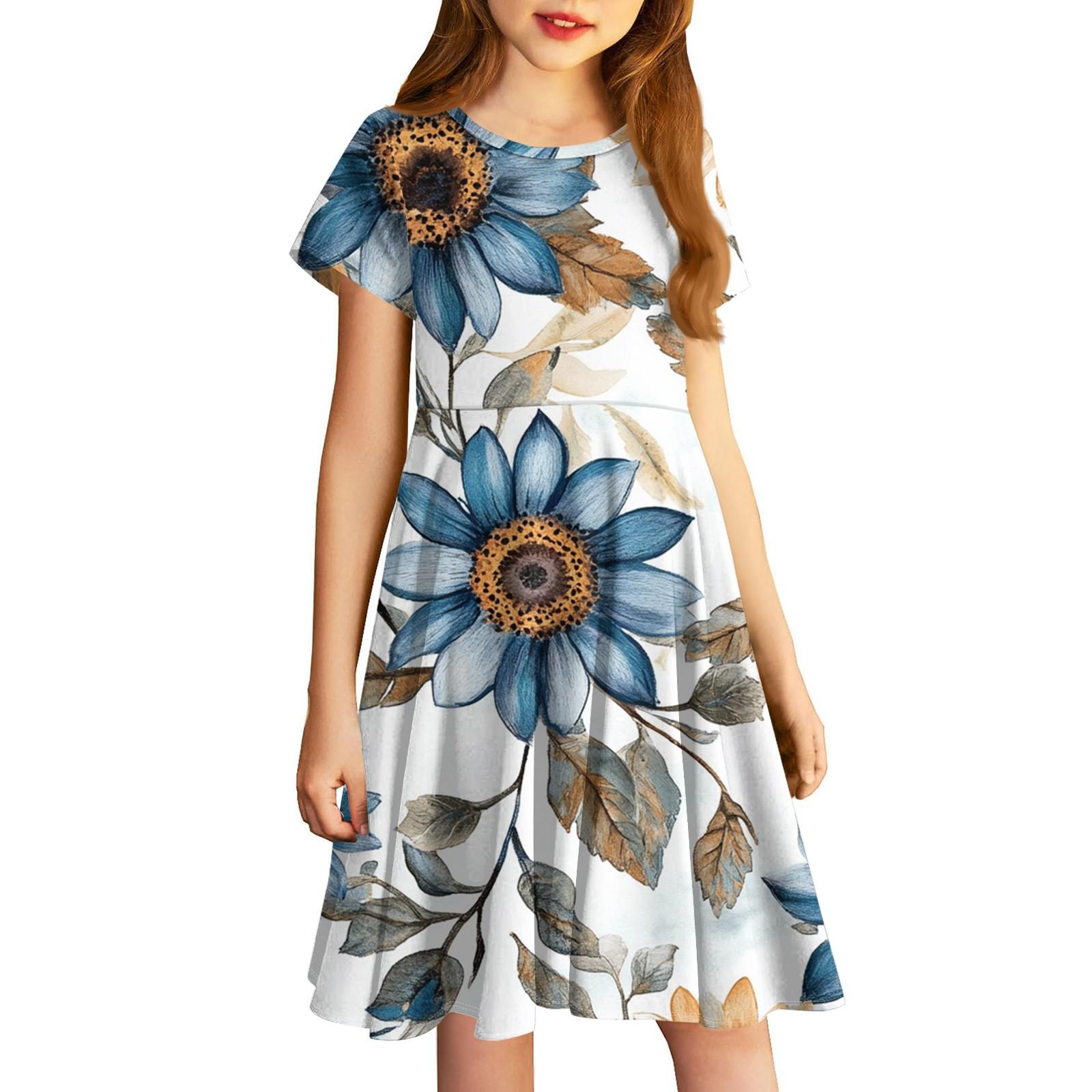 

Юбки для девочек, маленькие цветочные платья с милыми принтами, юбки для детей 100 синий