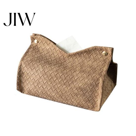 Reusable Bathroom Napkin Holder PU Leather Tissue Box Holder, with Snap Design, Portable Foldable Durable Kitchen Paper Organizer Facial Dispenser,