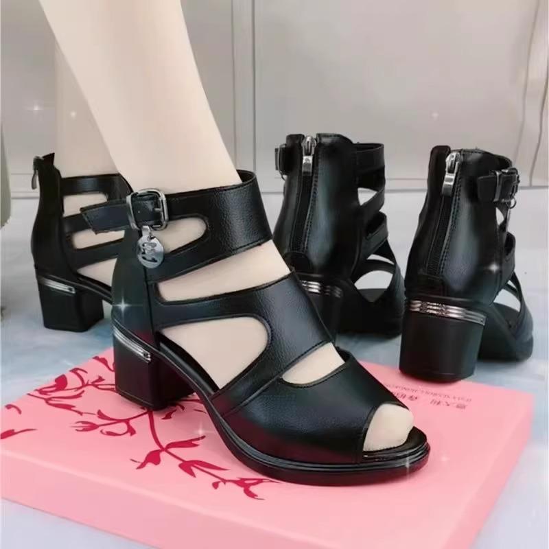 

2025 summer new platform casual fashion high heel thick heel foreign trade large size Roman sandals women s fish mouth sandals 35