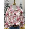 Women's Retro Christmas Pattern Blouse - Turn-Down Collar Long Sleeve, Loose Casual Silhouette, Festive Gift Tree Print Top Suitable for Fall/Winter
