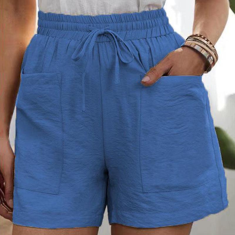 

Женские летние шорты большого размера с карманами и широкими штанинами с высокой талией M синий