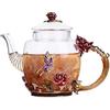 Creative Flower Glass Teapot Crystal Glass Teapot for Kung Fu Tea, Good Gift for Sister, Mom, Grandma, Teachers (Red Rose)
