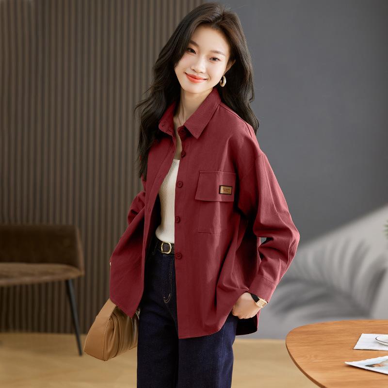 

Рубашка-куртка женская весна и осень новая маленькая свободная повседневная универсальная с темпераментом ранняя весна женский топ XL бордовый