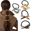 3/4Pcs Hair Rope Golden Metal Decor Hair Tie Cuff High Elasticity Hair Rope Bands Black Hair Accessories Ponytail Holder