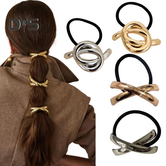 3/4Pcs Hair Rope Golden Metal Decor Hair Tie Cuff High Elasticity Hair Rope Bands Black Hair Accessories Ponytail Holder