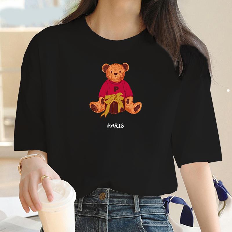 Summer New Cute Bear Short Sleeve Printed Clothing Women T-shirt Harajuku Pattern Fashion Clothing Women Top Off the Boat Unisex