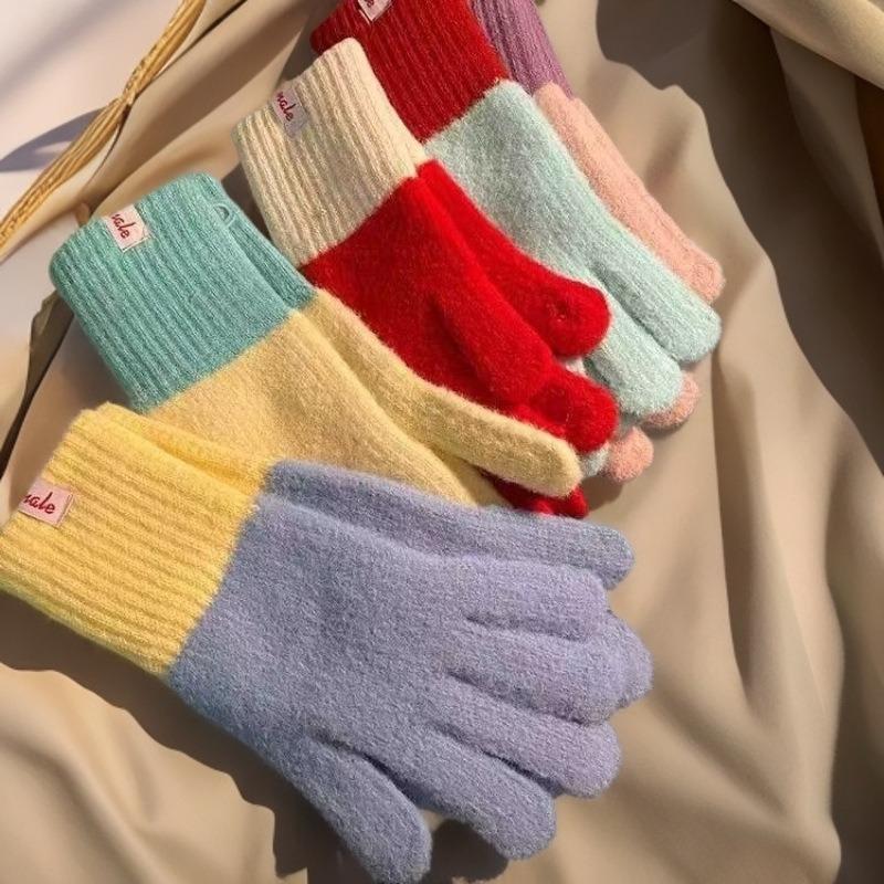 New cashmere gloves for women's winter new cashmere warm thickened cold-proof finger wool gloves tide