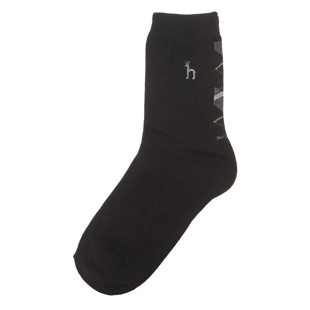 HISS6E523WT_Women's Black Check Color Block Mid-Length Socks 3-Piece Set