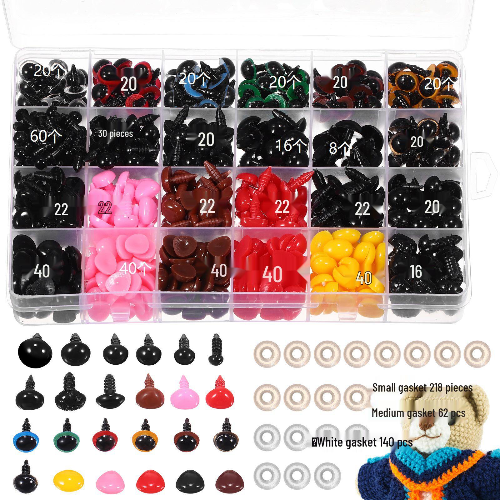 

Аксессуары для плюшевых кукол Yiyan: Набор из разноцветных треугольных носов и черных глаз с 280 глазами и прокладками